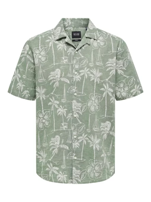 Only & Sons Caiden Life Resort Linen Shirt Green