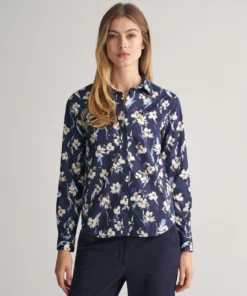 Gant Woman Floral Print Blouse Evening Blue
