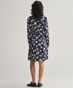 Gant Woman Slim Floral Print Shirt Dress Evening Blue