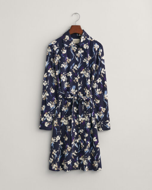 Gant Woman Slim Floral Print Shirt Dress Evening Blue