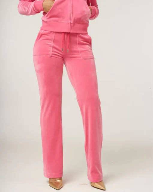 Juicy Couture Classic Velour Layla Low Rise Pocket Flare Hot Pink
