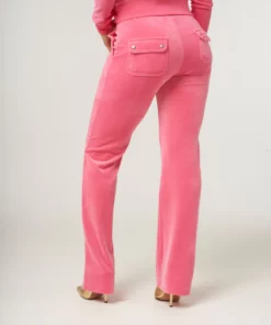 Juicy Couture Classic Velour Layla Low Rise Pocket Flare Hot Pink