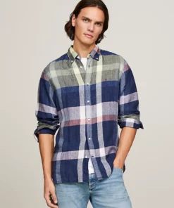 Tommy Hilfiger Linen Multi Check Shirt Carbon Navy / Multi