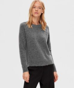 Selected Femme Lulu O-neck Knit Medium Grey Melange