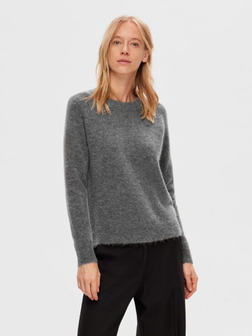Selected Femme Lulu O-neck Knit Medium Grey Melange