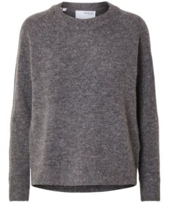 Selected Femme Lulu O-neck Knit Medium Grey Melange