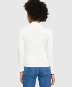 Knowledge Cotton Apparel Rib High Neck Ls Star White