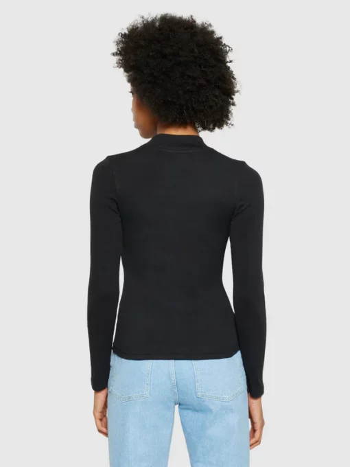 Knowledge Cotton Apparel Rib High Neck Ls Black Jet