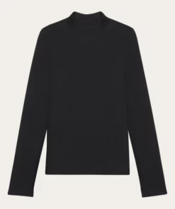 Knowledge Cotton Apparel Rib High Neck Ls Black Jet