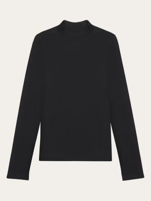 Knowledge Cotton Apparel Rib High Neck Ls Black Jet