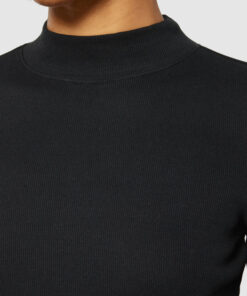 Knowledge Cotton Apparel Rib High Neck Ls Black Jet