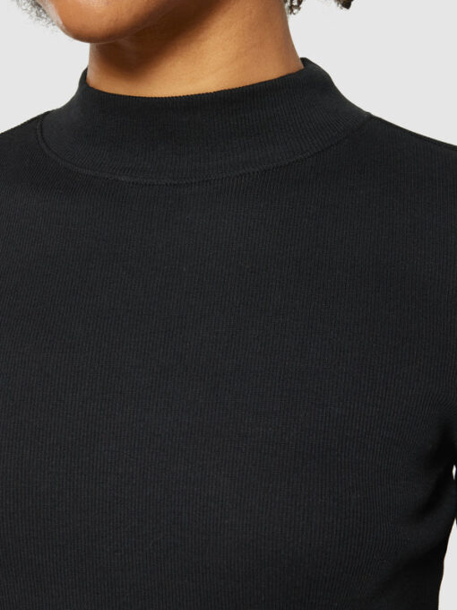 Knowledge Cotton Apparel Rib High Neck Ls Black Jet