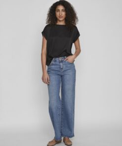 Vila Ellette Satin Top Black