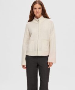 Selected Femme Sia Ras Knit Zipper Cardigan Birch
