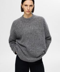 Selected Femme Maline High Neck Knit Medium Grey Melange