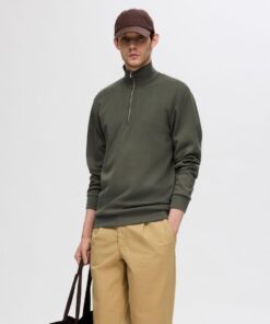 Selected Homme Manuel Soft Zip High Neck Sweater Forest Night