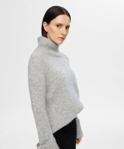 Selected Femme Sia Rollneck Knit Light Grey Melange