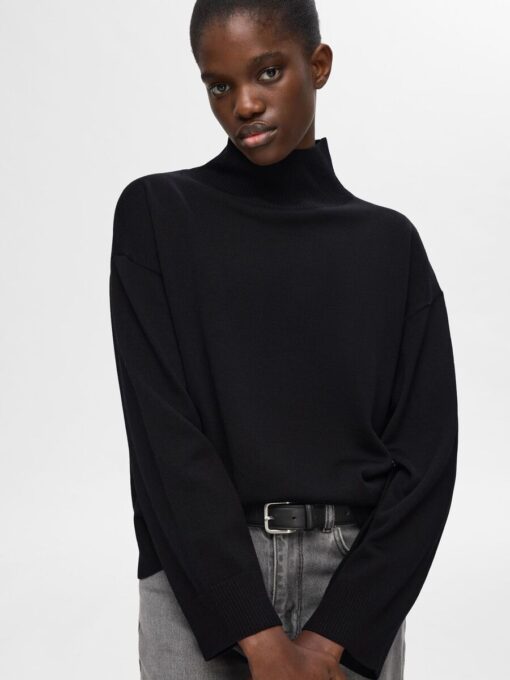 Selected Femme Hella High Neck Knit Black