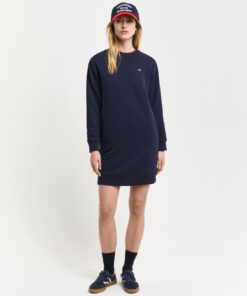 Gant Woman Shield C-Neck Sweat Dress Evening Blue