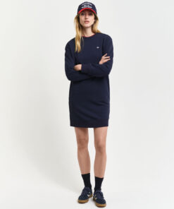Gant Woman Shield C-Neck Sweat Dress Evening Blue