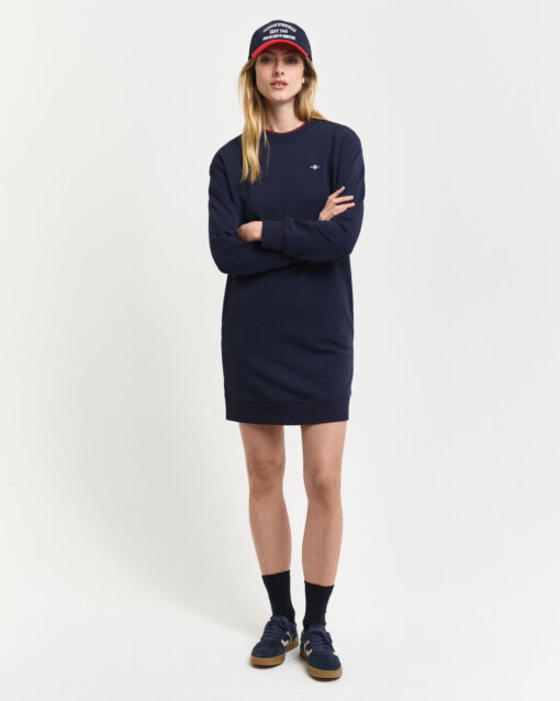 Gant Woman Shield C-Neck Sweat Dress Evening Blue