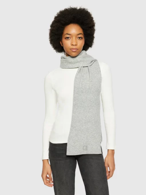 Knowledge Cotton Apparel Rib Knit Wool Scarf Grey Melange
