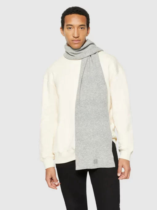 Knowledge Cotton Apparel Rib Knit Wool Scarf Grey Melange