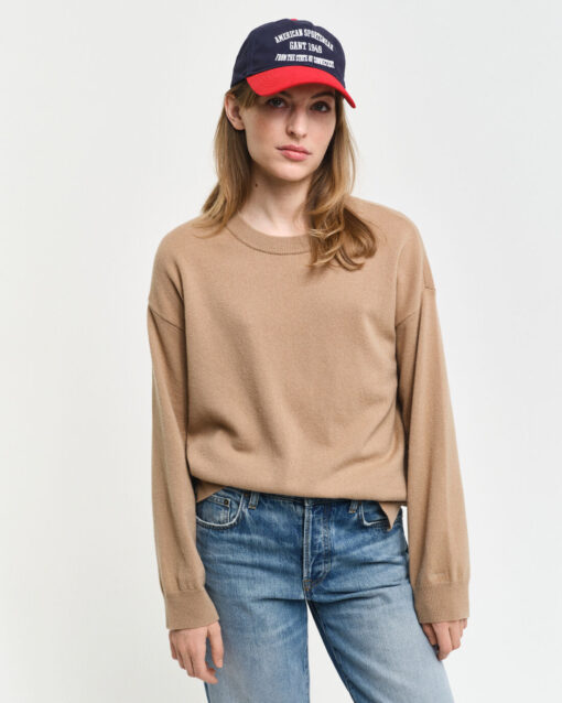 Gant Woman Superfine Lambswool Crew Neck Jumper Caramel Beige