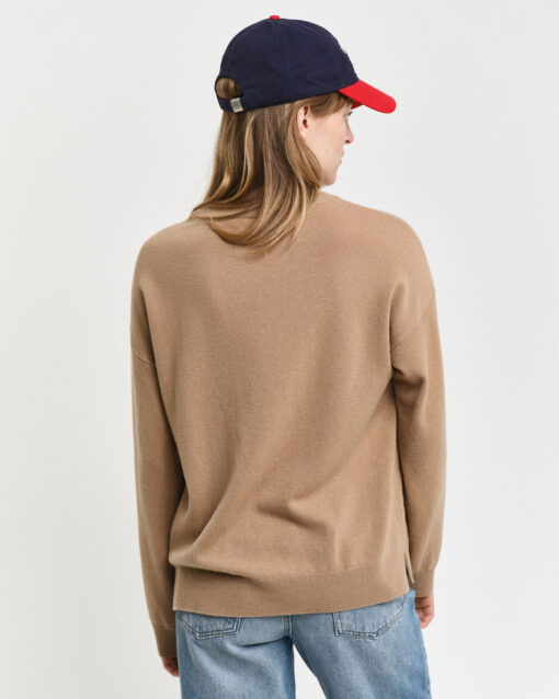 Gant Woman Superfine Lambswool Crew Neck Jumper Caramel Beige