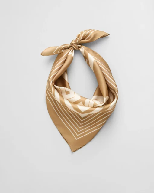 Gant Woman Monogram Border Silk Scarf Caramel Beige