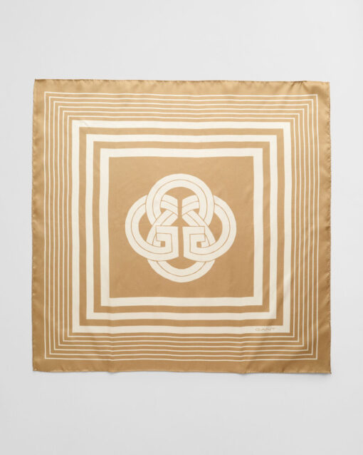 Gant Woman Monogram Border Silk Scarf Caramel Beige