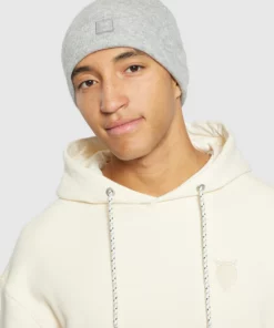 Knowledge Cotton Apparel Leaf Organic Wool Beanie Grey Melange