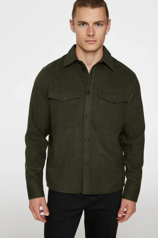 J.Lindeberg Flat Wool Overshirt Forest Green