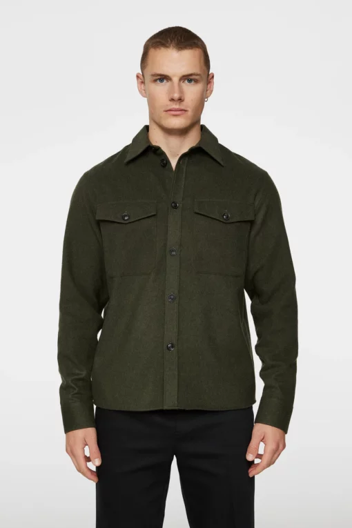 J.Lindeberg Flat Wool Overshirt Forest Green