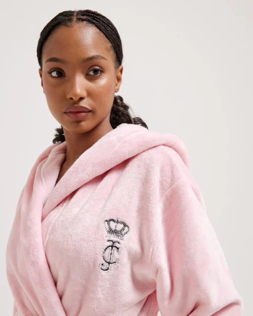 Juicy Couture Crown Plush Hooded Robe Almond Blossom