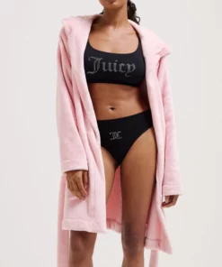 Juicy Couture Crown Plush Hooded Robe Almond Blossom