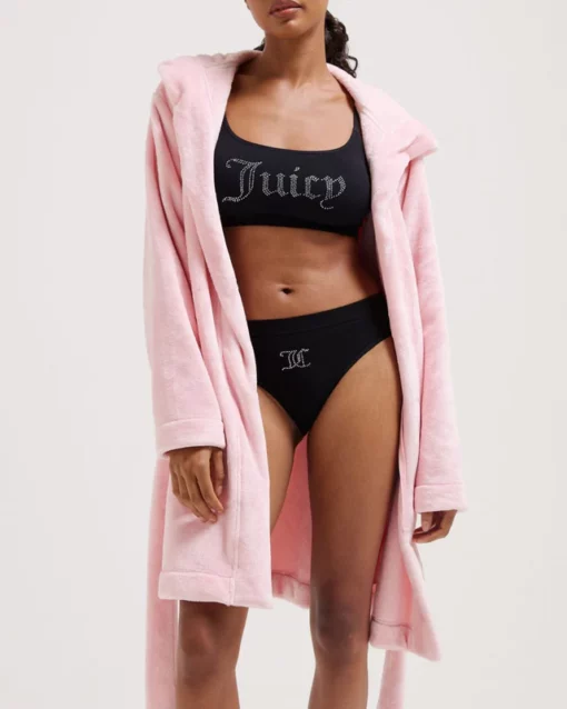 Juicy Couture Crown Plush Hooded Robe Almond Blossom