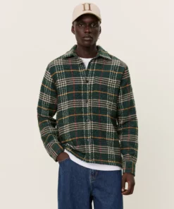 Les Deux Kaleb Check Overshirt Pine Green/Ivory