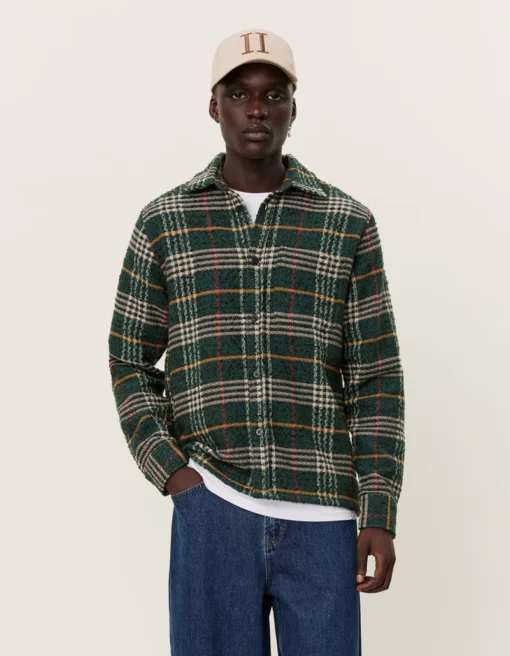 Les Deux Kaleb Check Overshirt Pine Green/Ivory
