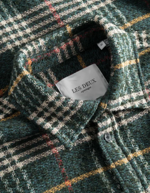 Les Deux Kaleb Check Overshirt Pine Green/Ivory