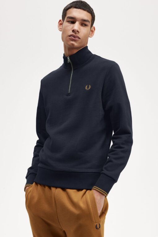 Fred Perry Half Zip Sweatshirt Navy / Dark Caramel