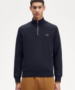 Fred Perry Half Zip Sweatshirt Navy / Dark Caramel