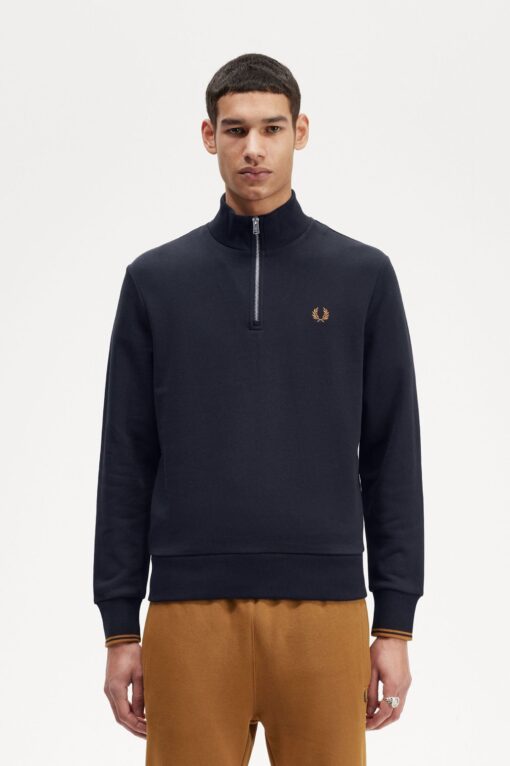 Fred Perry Half Zip Sweatshirt Navy / Dark Caramel