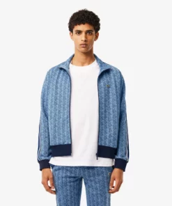 Lacoste Paris Jaquard Monogram Zipped Sweatshirt Light Blue/Blue