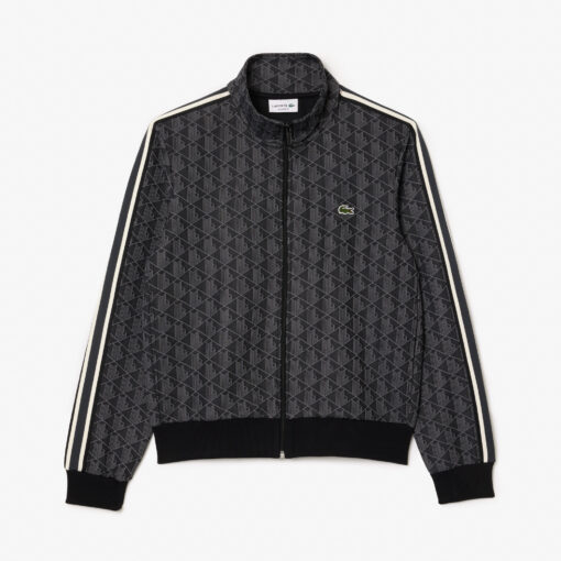 Lacoste Paris Jaquard Monogram Zipped Sweatshirt Black/Dark Grey