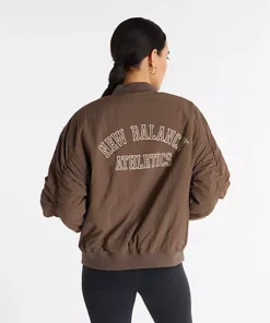 New Balance Graphic Woven Bomber Jacket Dark Mushroom