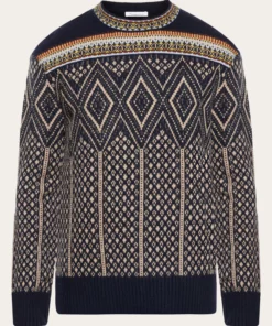 Knowledge Cotton Apparel Fair Isle Lambswool Sweater Blue
