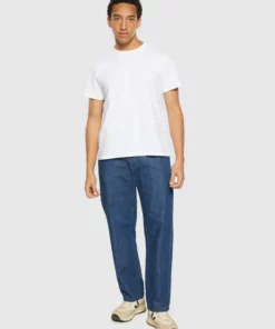 Knowledge Cotton Apparel Fig Loose Denim Pants Dark Blue Denim