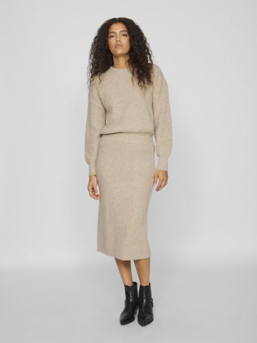 Vila Kachel Knit Pencil Skirt Natural Melange