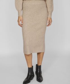 Vila Kachel Knit Pencil Skirt Natural Melange